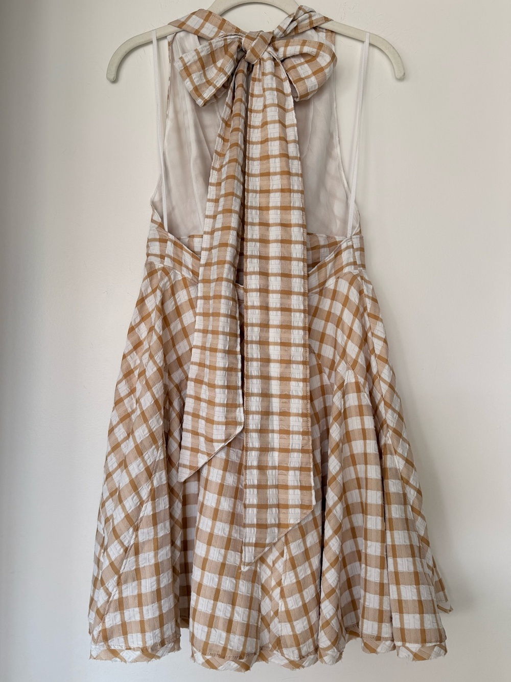 Free People Tan and White Gingham Backless A-Line Dress - Picture 5 of 9